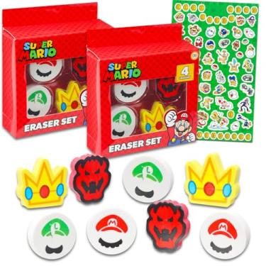 Imagem de Super Mario Erasers Set - Bundle with 8 Erasers Featuring Mario, Luigi, Bowser, Peach Plus Stickers | Suer Mario Bros Stationery School Supplies for Kids, Boys, Girls