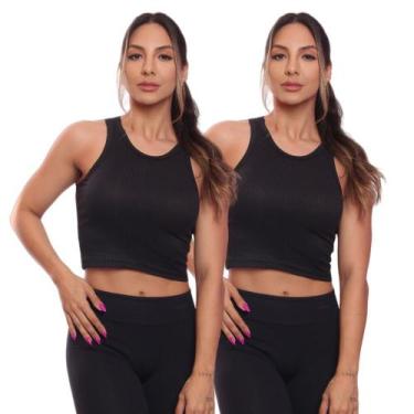 Imagem de Kit 2 Top Cropped Regata Canelado Feminino Blusa Básica - Brás e Cia, 