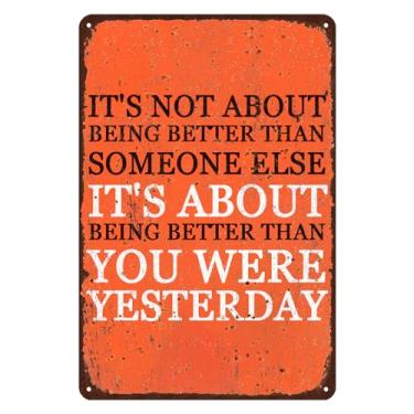 Imagem de GYMSLAVE Não Se Trata De Ser Melhor Do Que Outra Pessoa. Placas Lata Para Academia, Citações Motivacionais, Pôsteres Treino, Placa Metal Vintage Casa, Bar, Cafés, Escritório, Loja, Decoração Caverna