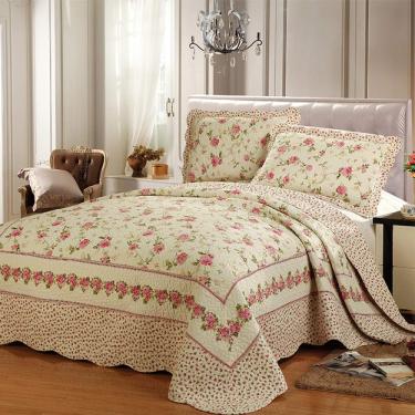 Imagem de Colcha Patchwork 3 Peças Acolchoada Bordada Conjunto De Colcha Edredom Acolchoado Vintage Colcha Patchwork Inclui 1 Colcha 2 Travesseiros, S, 230X250CM