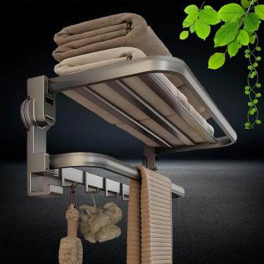 Imagem de Prateleira De Toalha Dobrável, Barras De Toalha Suporte De Toalha Autoadesivo Com 7 Ganchos, Suporte De Toalha De Alumínio Para Folha De Banho, Armazenamento Pesado De, One Color, 50cm/19.69in