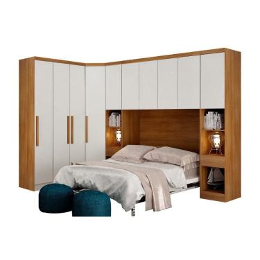 Imagem de Quarto Modulado Rizon 6 Peças (1 Armário Ponte + 1 Closet + 2 Guarda Roupas + 2 Complementos) QCM02 Freijo Cumaru c/ Fendi - Novo Horizonte