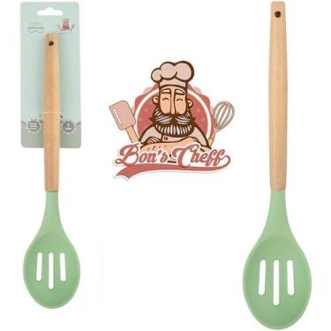 Imagem de Colher Vada Silicone Verde Cabo Madeira Bons Cheff - Cosy