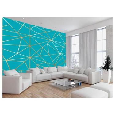 Imagem de Papel De Parede Geométrico Azul Turquesa Risco 3,5M Gmt10 - Você Decor
