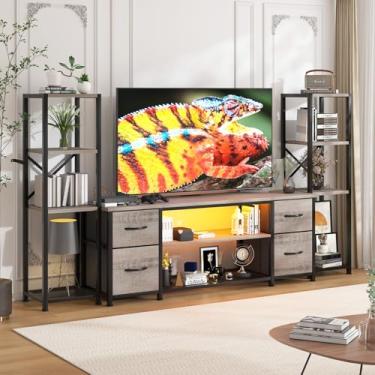 Imagem de Yenlure Suporte de TV LED de 152 cm para sala de estar com estação de carregamento, centro de entretenimento com 2 estantes industriais, armário de console moderno com gavetas de armazenamento (Greige