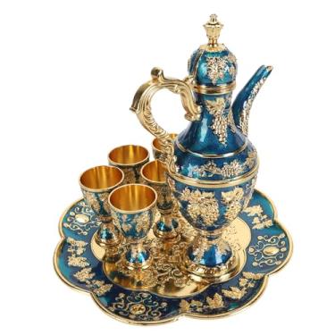 Imagem de Luqeeg Conjunto de pote de vinho vintage, conjunto de cafeteira de liga de zinco, kit de vinho de liga de zinco estilo europeu, artesanato doméstico para casamento para sala de estar, festa diária e