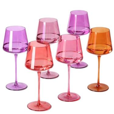Imagem de Conjunto de taças de vinho coloridas de 170 – 510 g, taças de vinho com haste de cristal soprado à mão, taças quadradas vibrantes do pôr do sol para vinho tinto e branco, presente exclusivo para