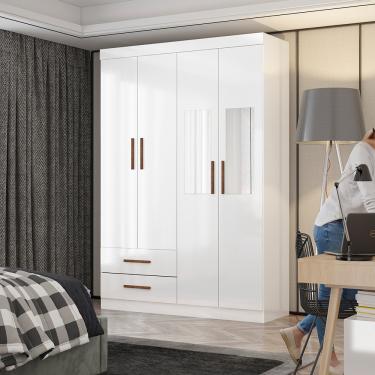 Imagem de Guarda Roupa Casal Lu 4 Portas 2 Gavetas com Espelho Carioca Móveis - Branco