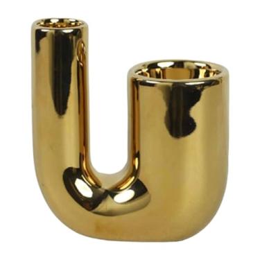 Imagem de predolo Castiçal de Cerâmica Resistente, Candelabro, Pilar de Cerâmica para Sala de Estar, Jantar, Recepção de Casamento, Festivo, Dourado, Tamanho real