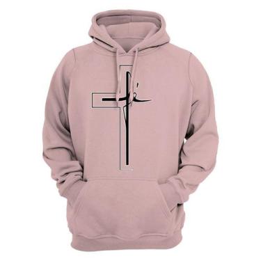 Imagem de Moletom Cristão Canguru Estampado Confortável Blusa De Frio Cruz Fé - 