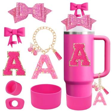 Imagem de QUNNDY Conjunto de acessórios para copo Stanley Cup 850.5 g 1,134.0 g copo com alça, incluindo tampa de cobertura de palha de laço, decoração de arco de palha, bota, tampa à prova de derramamento