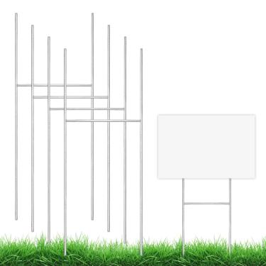 Imagem de GUGMEI Pacote com 4 estacas de metal, 43 x 15 cm para sinalização à prova de intempéries com moldura H, estacas de arame para placa de plástico ondulado, venda de garagem