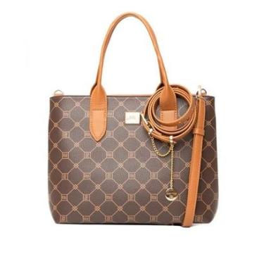 Imagem de Bolsa Feminina Rafitthy Tote Média Monograma Marrom Bege-Feminino