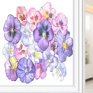 Imagem de Película de janela de privacidade de flores, textura de estilo floral, filme de vidro para sala de estar e escritório em casa, L90 x C 190 cm