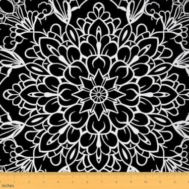 Imagem de Erosebridal Tecido Mandala da The Yard para cadeiras de sofá, tecido de estofamento floral floral em espiral para adolescentes, padrão circular de flor à prova d'água para costura acolchoada, 1 jarda