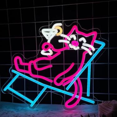 Imagem de Sinais neon de verão para decoração de parede gato azul luzes LED para sala de sinalização alimentada por USB Miami luzes neon para bar, clube de cerveja, sala de jogos, sala de estar, presentes de