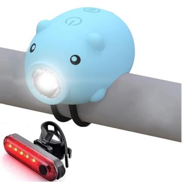 Imagem de AaiLucky Luzes de bicicleta infantis para andar à noite, buzina de bicicleta e luz 2 em 1, conjunto de farol e lanterna traseira recarregável para meninos e adultos, 3 modos de iluminação, acessórios