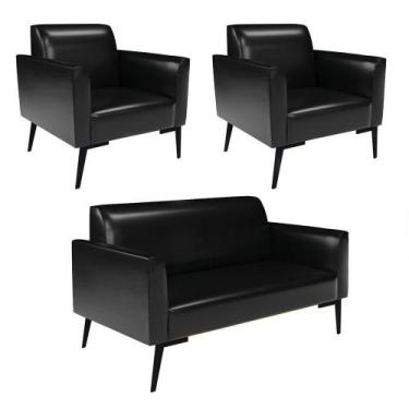 Imagem de Sofá Namoradeira Com 2 Poltronas Pés Villach Marisa Corano Preto D03 -