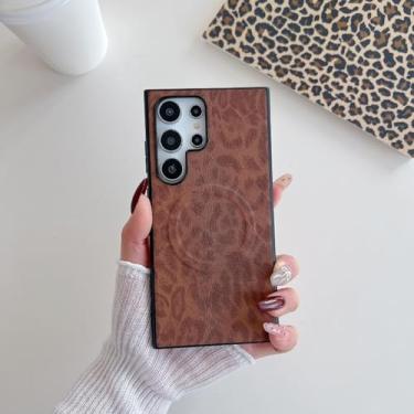 Imagem de YOGISU Capa de couro TPU com estampa de leopardo retrô para Samsung S25Plus (para Samsung S25Plus/marrom)