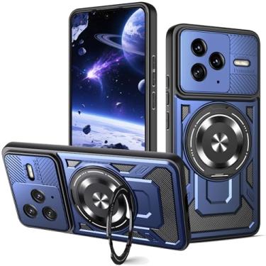 Imagem de Ysnzaq Capa protetora para Xiaomi Poco F7 Pro, proteção para câmera, suporte giratório de 360° e ímã de carro, capa de telefone para Xiaomi Redmi K80 YJ azul