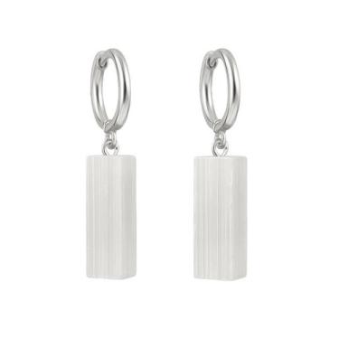 Imagem de Brinco de Argola Selenita - Cristal Natural, Prata 925