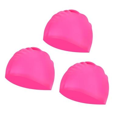Imagem de YELARXI Touca de natação de silicone à prova d'água, confortável, antiderrapante, adequada para mulheres e homens, cabelo longo e curto adulto (3 peças, fúcsia)