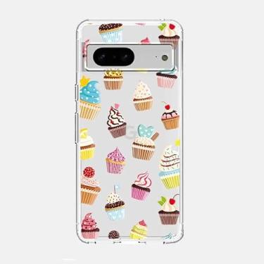 Imagem de Blingy's Capa para Google Pixel 7a, feminina e meninas fofo estilo cupcake estampa de sobremesa adorável design de comida doce transparente capa protetora de TPU transparente transparente compatível com Google Pixel 7a (estilo cupcake)