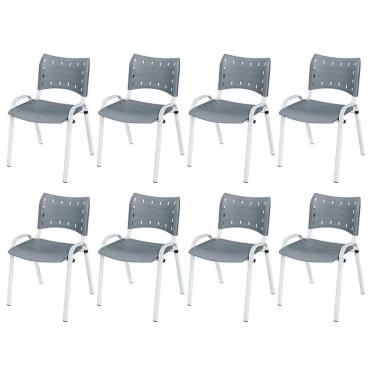 Imagem de Cadeira Iso Base Branco Igreja, Escola, Escritório - Cinza Kit 8 Peças