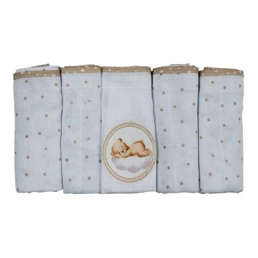Imagem de Kit 5 Fraldas de Pano Luxo 68 cm x 70 cm Urso Bublim Sonhos