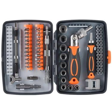 Imagem de 68 em 1 Torcacafa Ratcheting Magnético, Chave de Ratchet Rotativa de 180 ° + Pequena Alça de Ratchet, Caixa de Recepção, Soquete, Bit Chave-Parafuso CRV, para Bicicletas, Carros (laranja)