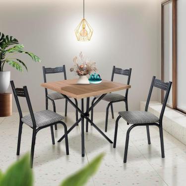 Imagem de Mesa Para Cozinha Pequena 4 Cadeiras Preto Carvalho Manteiga Alexia Slim Shop JM