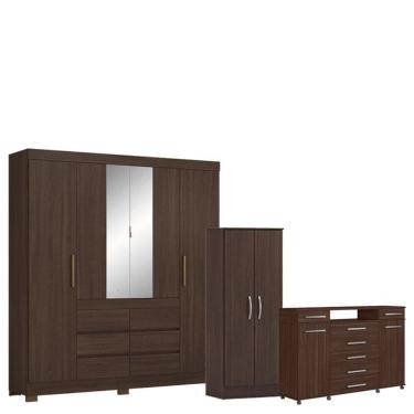Imagem de Guarda Roupa Casal Cádis com Multiuso Viena com Cômoda London Café - Demóbile
