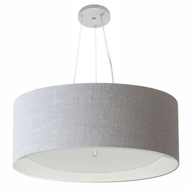 Imagem de Lustre Pendente Cilíndrico Md-4013 Cúpula Forrada em Tecido 60x25cm Rustico Cinza / Branco - Bivolt
