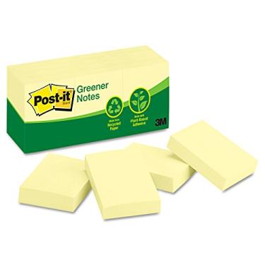 Imagem de Post-it Notas mais verdes, 3,8 x 5 cm, 12 blocos, notas adesivas favoritas número 1 dos EUA, amarelo canário, remoção limpa, material 100% reciclado (653 RP)