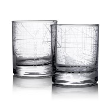 Imagem de Conjunto de 2 copos de uísque com mapa de Barcelona, copos rochosos, 25 ml Copos antiquados para beber uísque escocês, bourbon, coquetel, conhaque, vodca, gin, tequila, rum, licor de centeio, presente