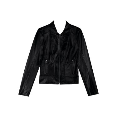 Imagem de Jaqueta De Couro Com Zíper Frontal E Gola Camisa-Feminino