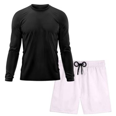 Imagem de Kit Short Praia Academia Passeio Treino Branco + Manga Longa Masculina Segunda Pele Dry-Masculino
