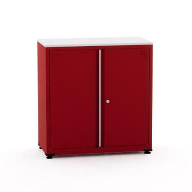 Imagem de Armário de Aço Baixo com Tampo de Madeira Ap406sl Pandin 84 cm Vermelh