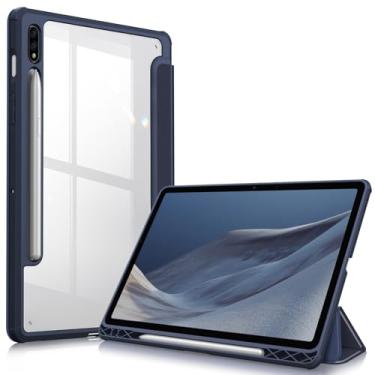 Imagem de Fintie Capa híbrida fina para Samsung Galaxy Tab S7 11 polegadas 2020 (modelo SM-T870/T875/T878) com suporte de caneta S, capa à prova de choque com capa traseira transparente transparente, despertar/hibernar automático, azul marinho