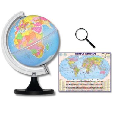 Imagem de Globo Terrestre Político Luminoso 21cm + Mapa Mundi + Lupa de Mão - Li