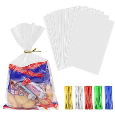 Imagem de Yeumk Sacos de celofane Saco de presente de plástico Sacos de biscoito transparentes com laços torcidos para lembrancinhas de festa (transparente - 15 x 25 cm - 100 peças)