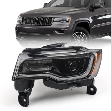 Imagem de FIONE - Para Jeep Grand Cherokee Conjunto de faróis de xenon 2017 - 2021 [não aplicável ao modelo de faróis de halogêneo] Faróis de projetor de invólucro preto do lado esquerdo do motorista 6826649AH