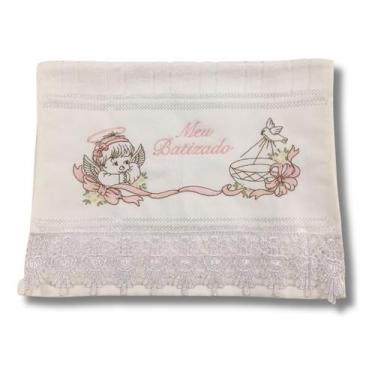 Imagem de Toalha de lavabo  Bordada em Rosa Meu Batizado - DaniBordados, Branco