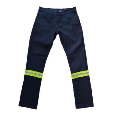 Imagem de Calça Jeans Refletiva Verde Resistente Trabalho Obra Rodovia Engenheir