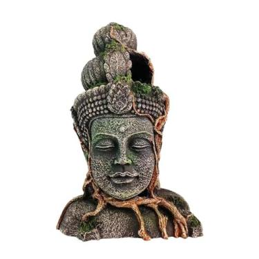 Imagem de Generic Estátua de cabeça de Buda, decoração para aquário, descanso para betta, água doce e salgada, uso decorativo em resina, esconderijo, brincar, presentes