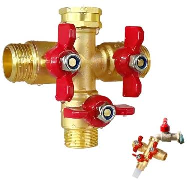 Imagem de Pilispark Divisor de mangueira de jardim de 3 vias, divisor de torneira de alto fluxo de latão sólido com rosca GHT, válvulas de desligamento individuais e cabo longo, coletor de mangueira resistente