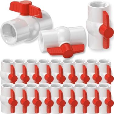 Imagem de 20 peças de válvulas de esfera de PVC de 1/5.1 cm, válvula de esfera de desligamento de alça em T vermelha rosqueada (NPT), válvula esférica de PVC de 1/5.1 cm rosqueada para projeto de água, piscina