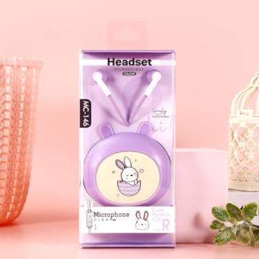 Imagem de QearFun Fones de ouvido de coelho para crianças, fones de ouvido intra-auriculares com fio Kawaii, presente para meninas e meninos com microfone e estojo de armazenamento de coelho fofo (roxo)