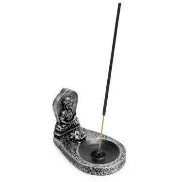 Imagem de Incensário Buda Tibetano Hindu Resina + 8 Varetas Incensos (Prateado)