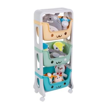 Imagem de Prateleira Organizadora Caixa Cesto Infantil Brinquedos Quarto (VERDE-AMARELO-AZUL)